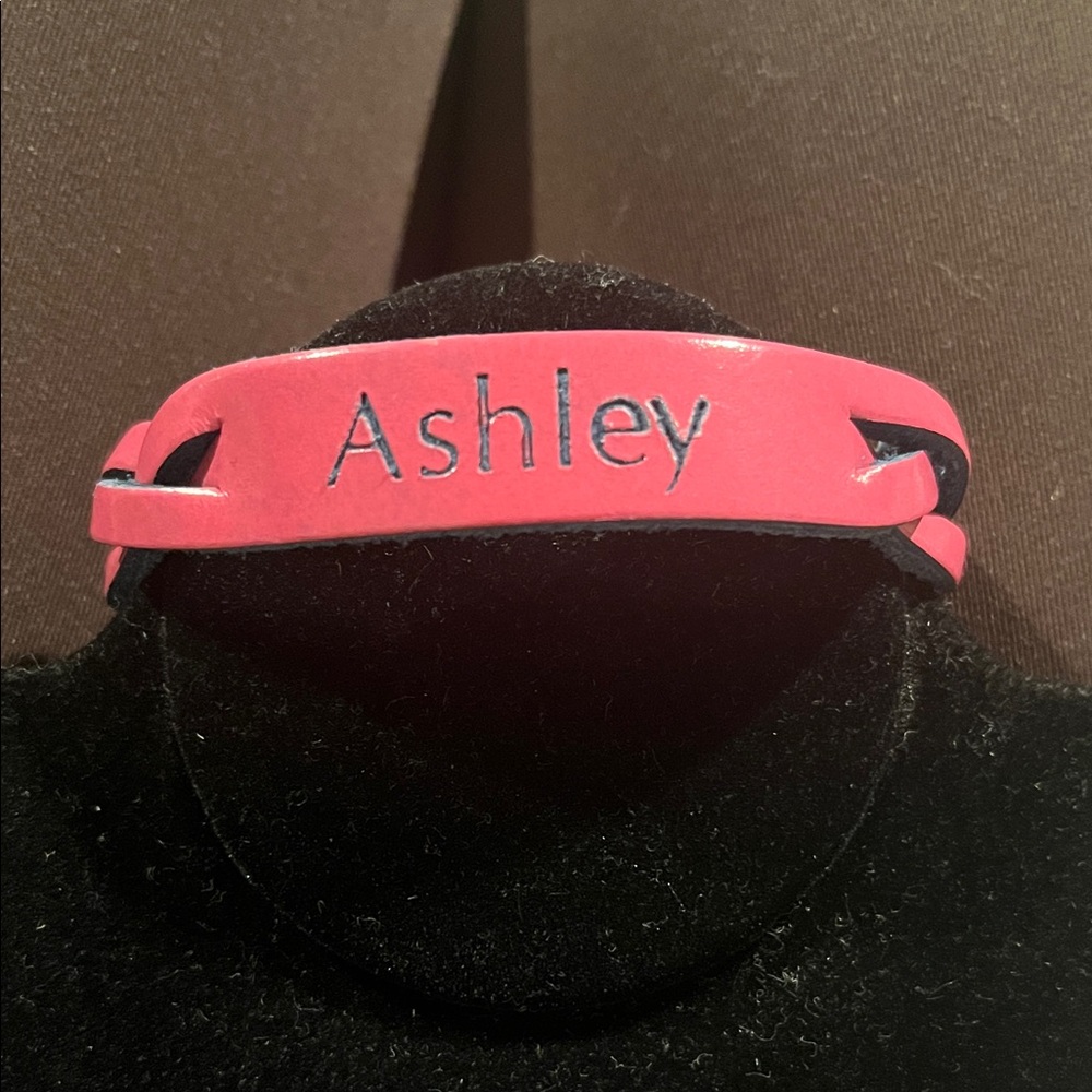 Pink Leather Braided Bracelet Personalized With The Name ASHLEY On it